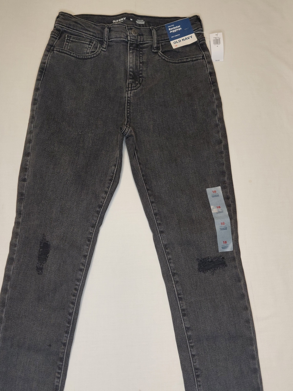 Old Navy Rockstar Jeggings High Rise 360° Stretch Girls Sz 18 Black Denim Jeans